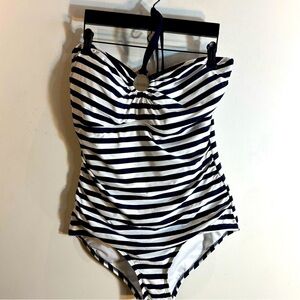 MICHAEL MICHAEL KORS Sz 14 One Piece Bathingsuit Stripes Halter Neck NEW W/ TAGS